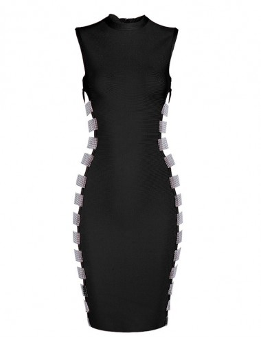 short black sexy bandage dress with hollowed out side sequin