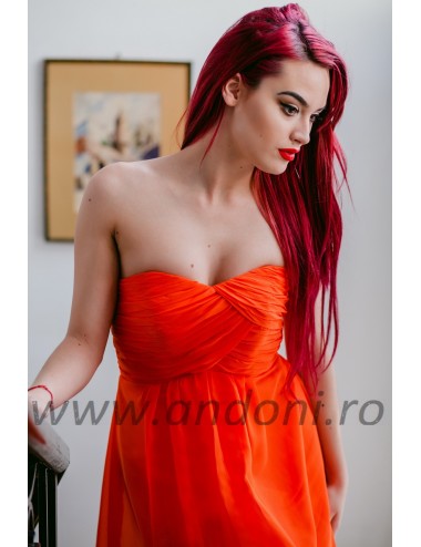 Rochie de seara portocalie eleganta cu tiul