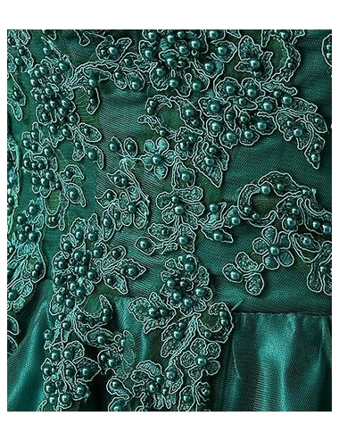 Rochie verde eleganta lunga cu trena si dantela pe bust